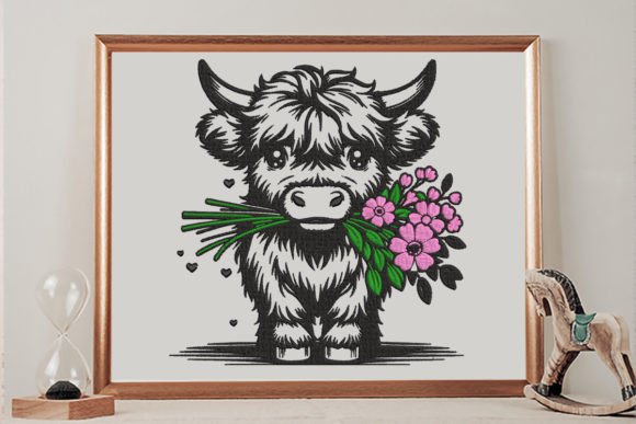 Cute Cow Flower Embroidery Design