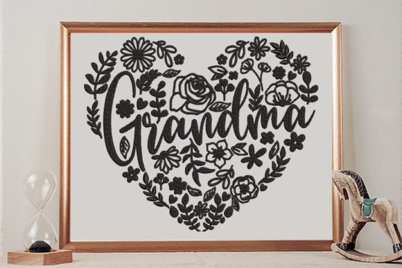Grandma Heart Flower Embroidery Design