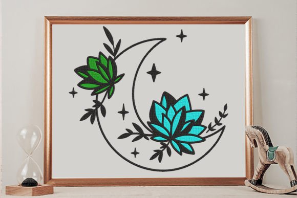 Moon Boho Flower Embroidery Design