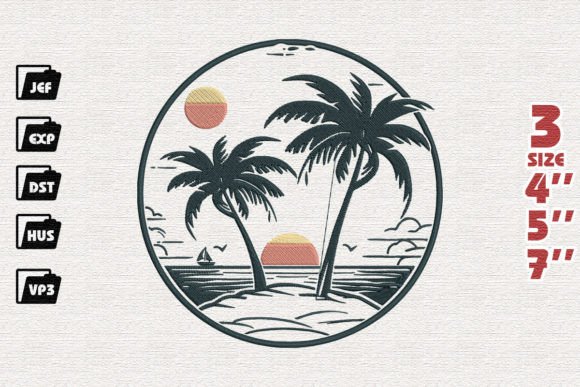 Summer Beach Embroidery Design